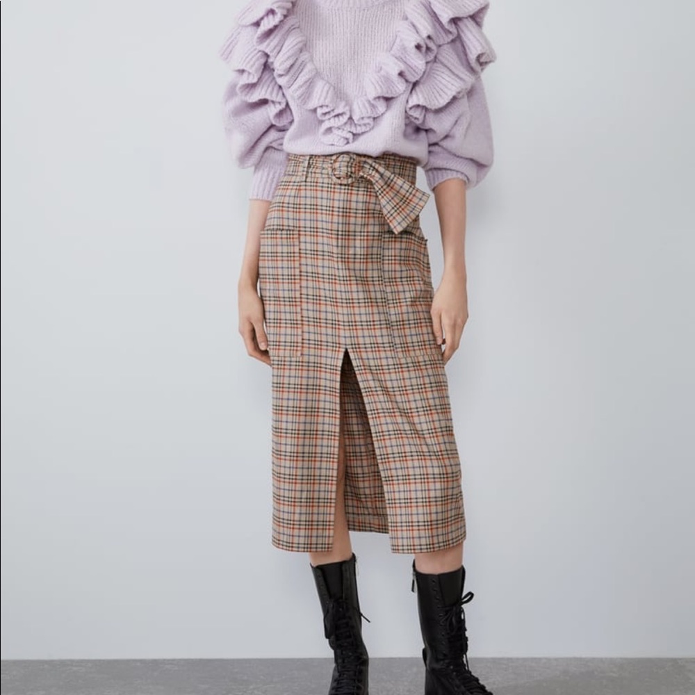 Zara Check Skirt With Belt